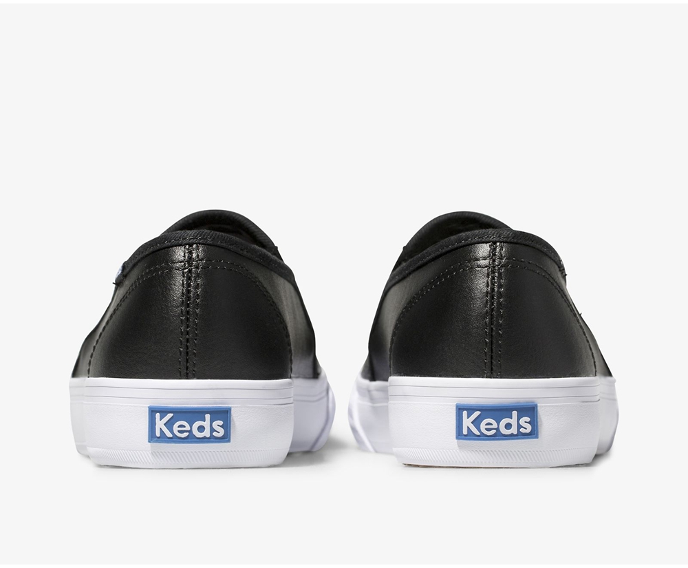 Slip Ons Keds Femme Noir - Double Decker Perf Cuir - 149-KZLYHX